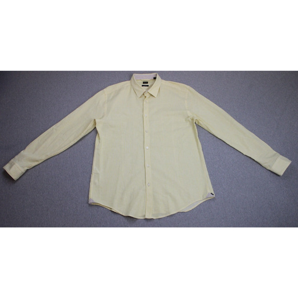 Hugo Boss Shirt Men's XL Yellow Stretch Striped Slim Fit Long Sleeve Button-Up - Picture 2 of 9
